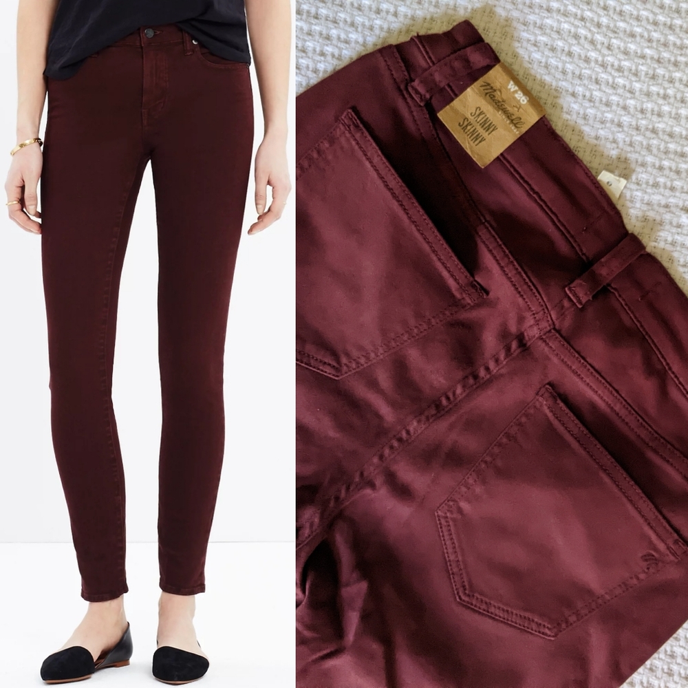 NEW Madewell 8" Skinny Sateen Jeans, Sz 26, burgundy red